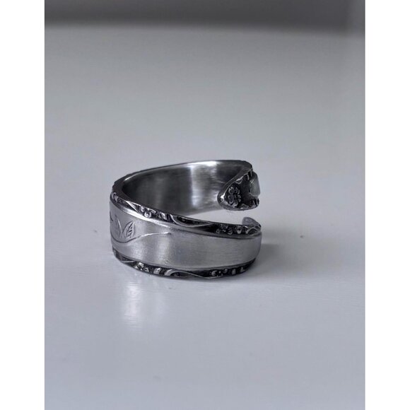 Handmade Rose Spoon Ring - Size 9.5 Floral Silverware Wrap Band Silver - Picture 4 of 8